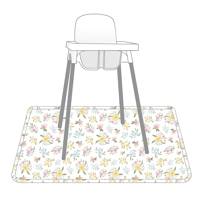 BapronBaby Pastel Floral Splash Mat - Waterproof Catch-All for Under High Chairs, Floors, Tables, Playtime or Arts & Crafts - Machine Washable - 45" x 45”