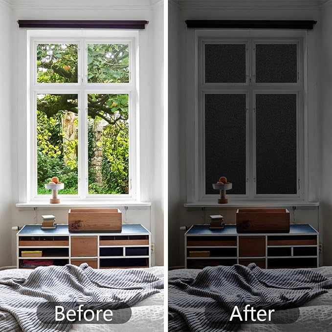 Finnez Blackout Window Privacy Film No Glue Necesary Static Cling,Anti-UV,Black Window Film 100% Light Blocking for Home Or Office