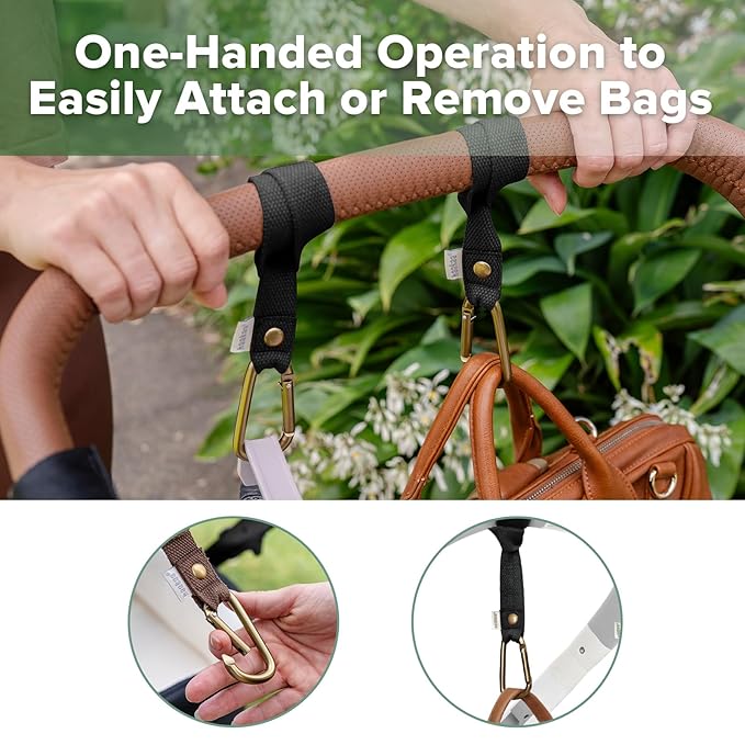haakaa Baby Stroller Hooks for Bags丨Universal Stroller Clips and Hooks, Non-Slip with One-Hand Opening, Multipurpose Stroller Straps for Diaper Bags, Backpacks, Bikes & Shopping Carts - Black, 2 Pack
