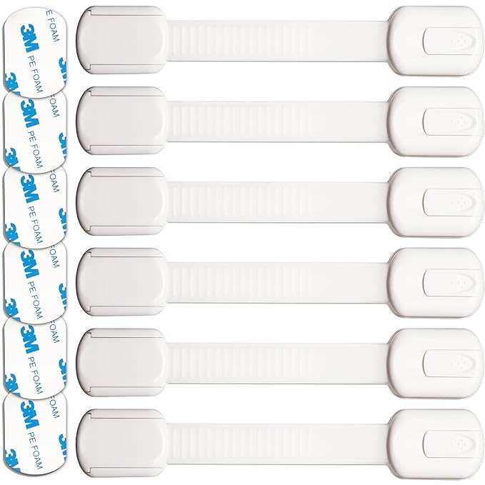 Baby Proofing Safety Cabinet Locks - Child Proof Latches for Dresser Drawer Cupboard Doors Closet Oven Refrigerator Fridge - Adjustable Childproof Straps by Oxlay - White - 6 Pcs
