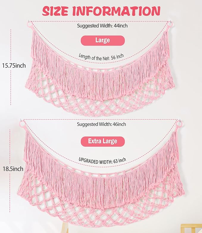 Stuffed Animal Hammock - Extra Large 63'' Long, Stuffed Animal Storage, stuffed animal Holder net, Hammock Large, Storage Hanging Organizer - Light pink