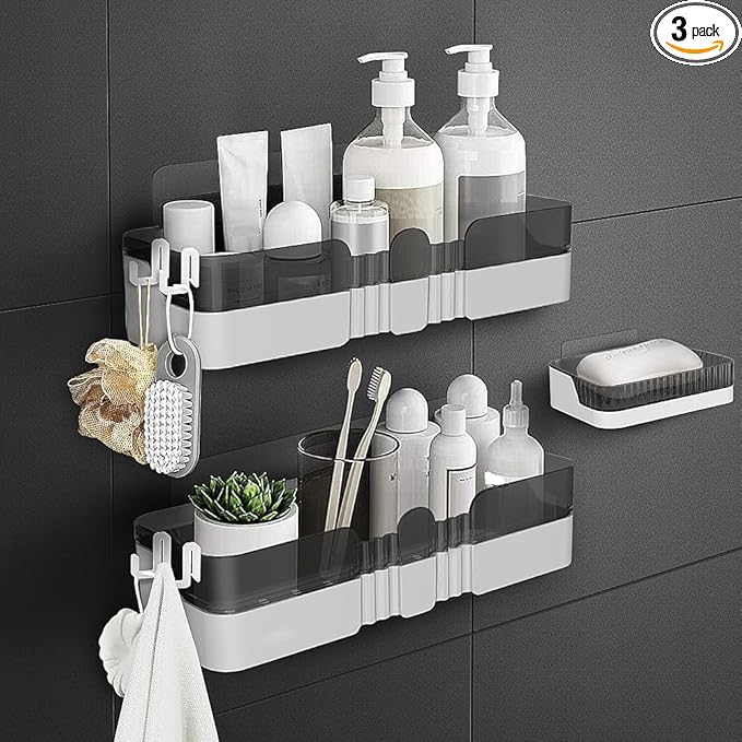 WeshyiGo 2-Pack Shower Caddy, Separable Shower Organizer with Soap Dish and Hooks, No Drilling Double Layer Shower Shelf, Used for Bathroom and Kitchen (Black)