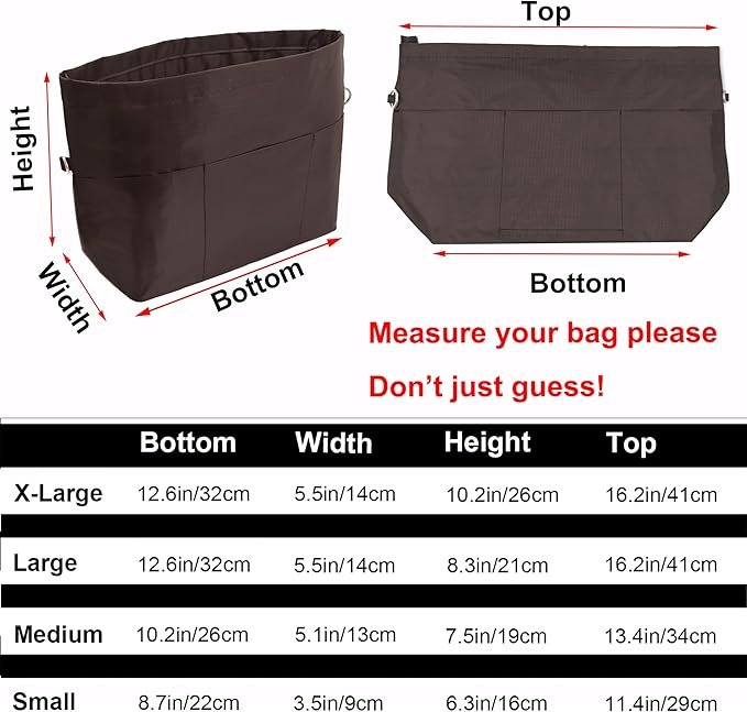 Time Wing Handbag Tote Purse Organizer Insert Bag Liner Shaper Divider Zipper 11 Pockets Compartments Medium Coffee