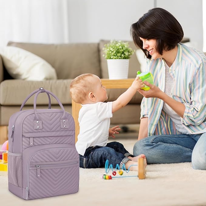 Diaper Bag Backpack for Women Large Capacity with Insulated Pockets Multifunctional Diaper Bags For Baby Girl Boy Waterproof Baby Bags For Mama Maternity Travel Bag Purple