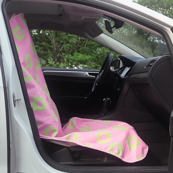 LoyaGour Car Seat Cover Protector Front Seats,for Gym Workout,Running,Swimming,Beach and Hiking,Waterproof Sweat Towel Bucket Seat Covers for Cars SUV Trucks (Flower and Pink, 1Pcs)