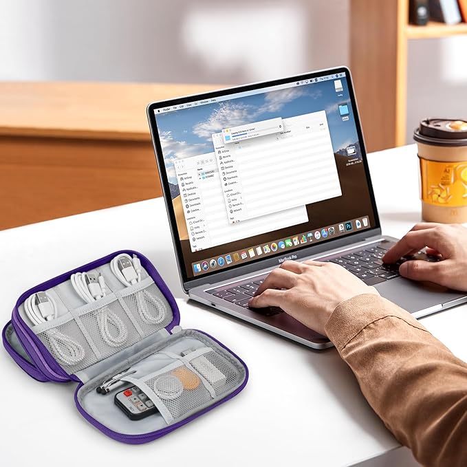 Skycase Electronic Organizer Travel Case - Waterproof Travel Cord Pouches for Organization, Cable Organizer, All-in-One Double Layers Storage Bag for Accessories, Charger, Cable,PurpleL