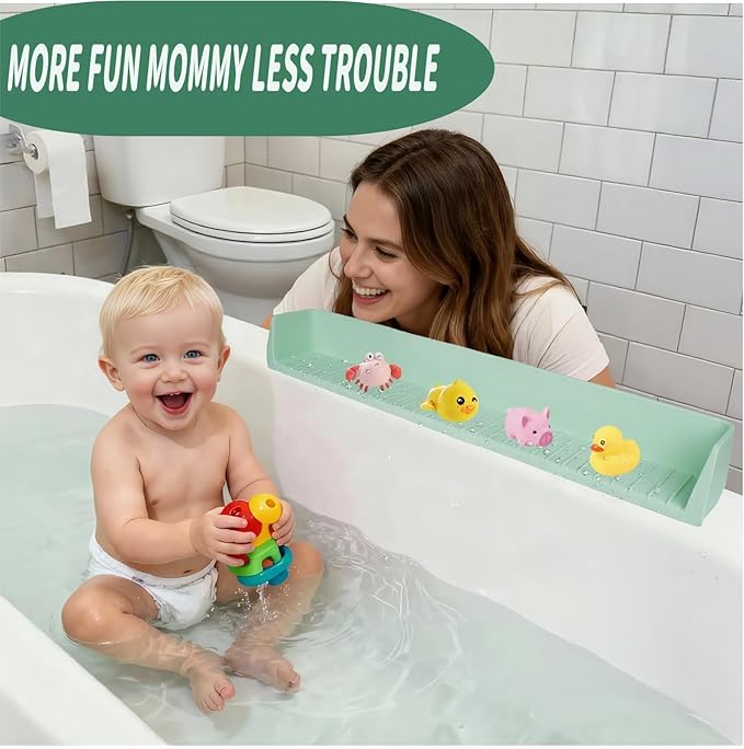 Splash Guard for Bathtub Kids - Silicone Bathtub Splash Guard with 11 Suction Cups, Bath Tub Play Shelf for Kids & Toy Holder, Prevent Water Spill in Bathroom, Fun Bath Time for Toddlers Baby(Green)