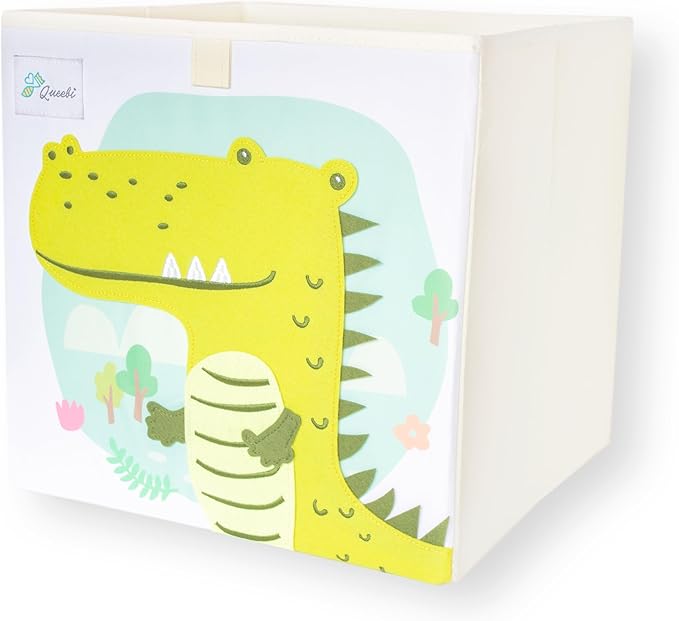 Queebi Crocodile Storage Cube- Organizer for Nursery, Playroom, Bedroom, Closet. Foldable Box 13x13x13 inches. Children's Toy Box, Diaper Caddy, Clothing Basket, Book Bin, Baby Essentials & Kids Gift