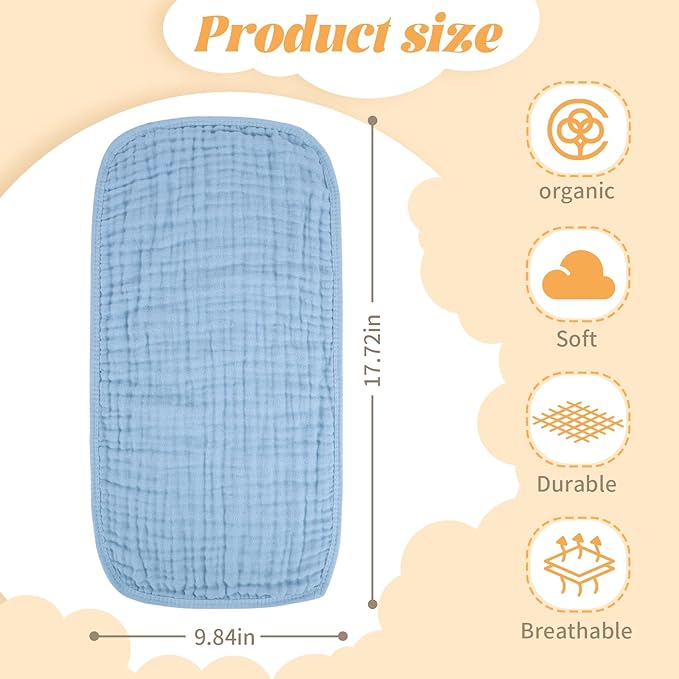 MIGIOL Baby Burp Cloth 100% Cotton Newborn Cotton Muslin Burp Cloth 10x20 inches (White & Blue 6 Pieces)
