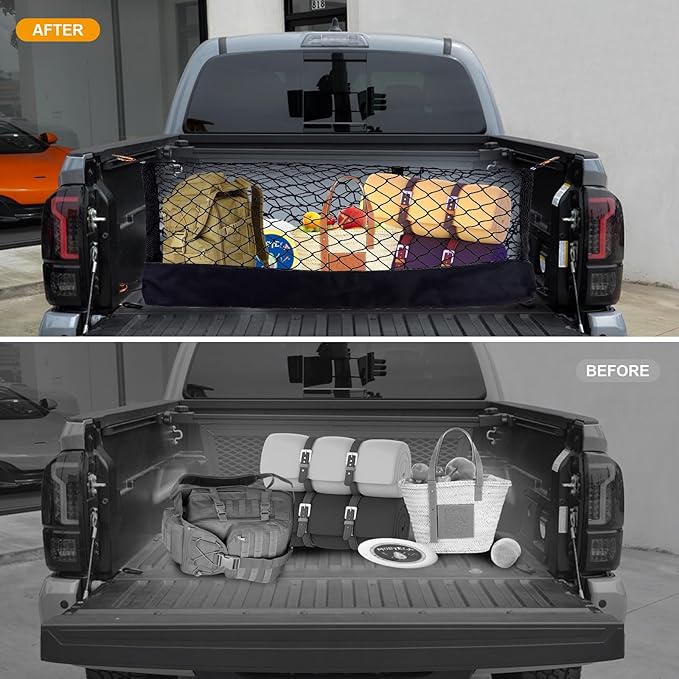 Highly Elastic Truck Bed Cargo Net Compatible with 2007-2025 Toyota Tundra,Envelope Style Truck Cargo Net for Tundra Accessories, Upgraded Storage Bag & Heavy Duty Carabiners