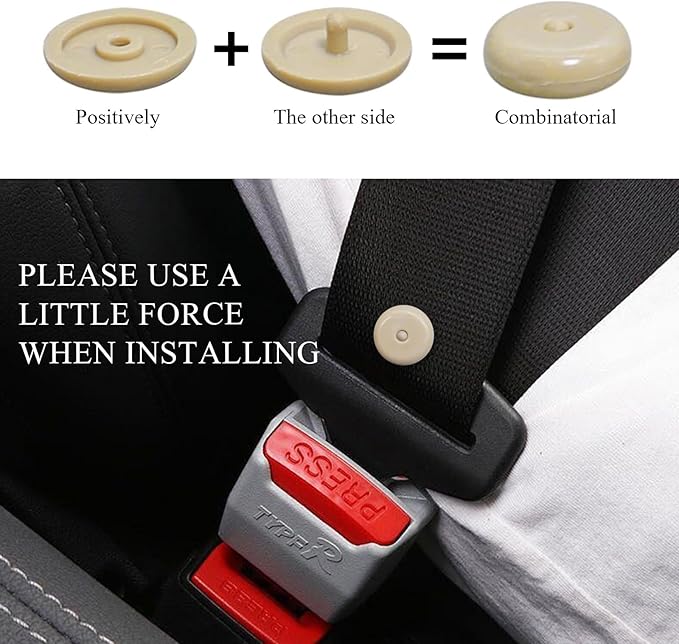 10 Sets Seat Belt Button Stop, Snap-On Plastic Seatbelt Stopper No Welding Required, Safety Seat Belt Stopper Spacing Limit Buckle Clip Retainer, Interior Car Accessories (Beige)