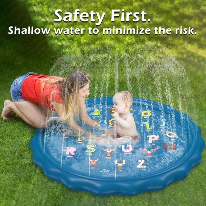 Jasonwell Splash Pad Sprinkler for Kids 60" Splash Play Mat Outdoor Water Toys Inflatable Splash Pad Baby Toddler Pool Boys Girls Children Outside Backyard Dog Sprinkler Pool for Age 1 2 3 4 5 6 7 8 9