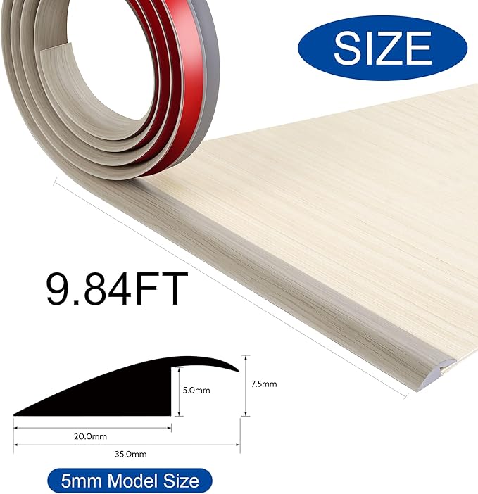 BNELL Floor Transition Strip Self Adhesive-PVC Carpet & Floor Edging Trim Strip,Threshold Transitions Suitable for Threshold Height Less Than 5mm (9.84FT_Gray Wood Grain)