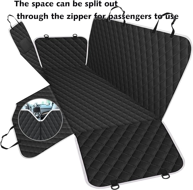 Meolsaek Car Seat Cover for Dogs, Non-Slip Rear Waterproof Car Bench Seat Cover for Back Seat, Dog Car Seat Cover for Trucks SUVs Most Cars (Black-Zipper)