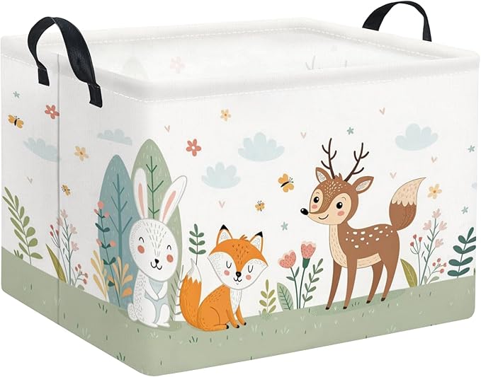 TIBAOLOVER Rectangular Kids Storage Basket Baby Storage Basket with Handles for Home Kitchen Boys and Girls Cute Toy Storage Bin Organizer Shelf Book Room Decor(Flower Animal)
