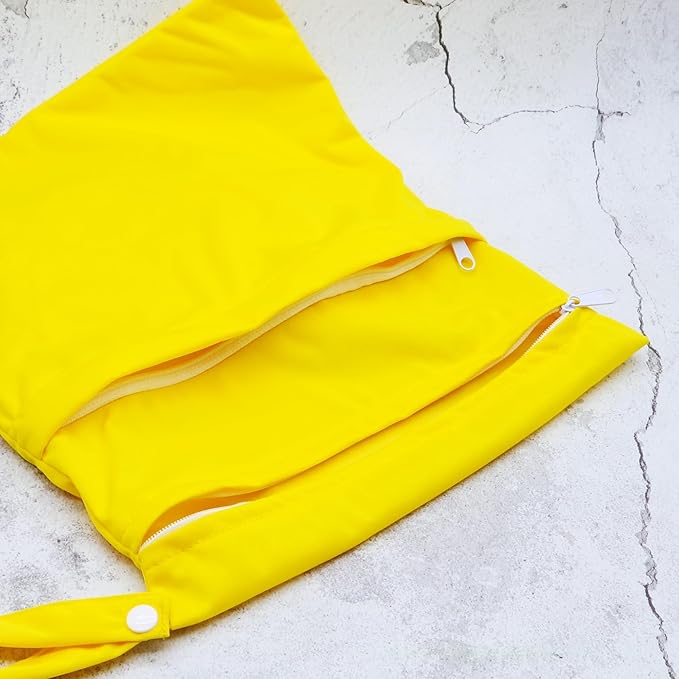 Asenappy 2pcs Cloth Diaper Wet Dry Bags Waterproof Reusable with Two Zippered Pockets Travel Beach Pool Daycare Soiled Baby Items Yoga Gym Bag for Swimsuits or Wet Clothes (3036-2-yellow+blue)