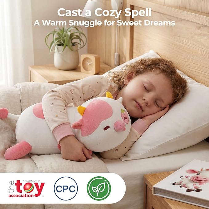 Mewaii Cute Strawberry Cow Plush Pillow, Kawaii Plushies Strawberry Cow Stuffed Animals, Squishy Plushies, Cuddle Plush Pillow for Kids & Girls (13 Inch)