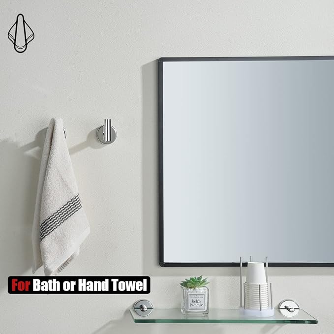 JQK Chrome Bathroom Towel Hook, 304 Stainless Steel Coat Robe Clothes Hook for Bathroom Kitchen Garage Wall Mounted (Pack of 2), TH100-CH-P2