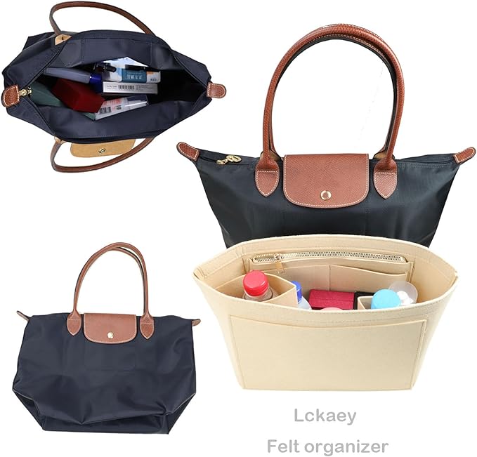 Lckaey Felt Purse Organizer Insert for Longchamp Le Pliage Neo Handbags Insert Organizer 1012BEIGE-M