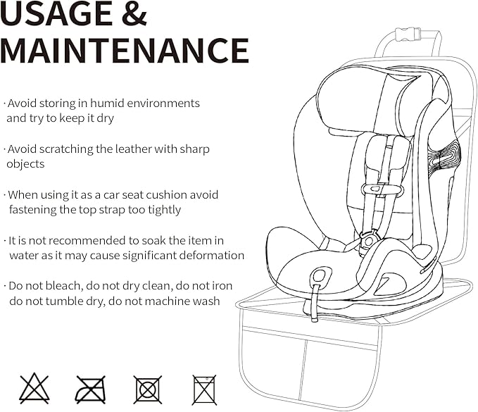Viaviat Car Seat Protector Leather Waterproof Child Safety Seat Protector Cover with Thick Pad and 2 Large Pockets Durable Kick Mat for All Auto Seat (Black)