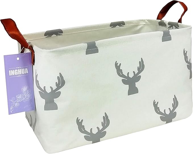 INGHUA Rectangular Storage Basket Fabric Organizer Bin for Toys,Books,Clothes,Gifts,Pets-Perfect for Home,Office,Nursery,Dorm,Shelf(Rec grey deer)