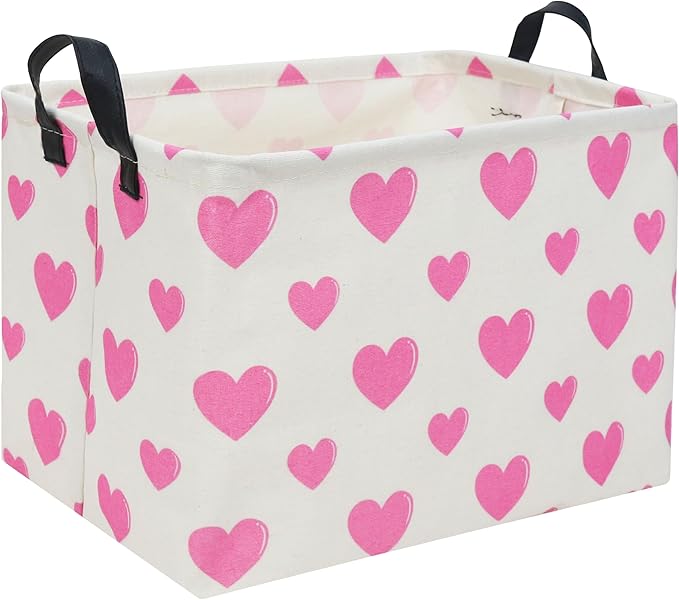 TIBAOLOVER Rectangular Pink Basket Heart Toy Basket Baby Girls Basket Love Gift Basket Cute Kids Toy Storage Bin Organizer Shelf Book Basket Love Room Decor(Pink Love)