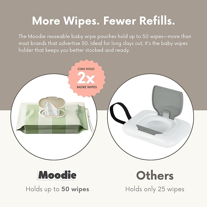 NEW 3 PACK Baby Wipes Holder | Refillable Wipes Container w/DOUBLE-LOCK SEAL |Travel Wipe Case | Portable Wipe Dispenser for Diaper Bag w Silicone Strap | Reusable Wipes Pouch (SAGE GREEN) by Moodie