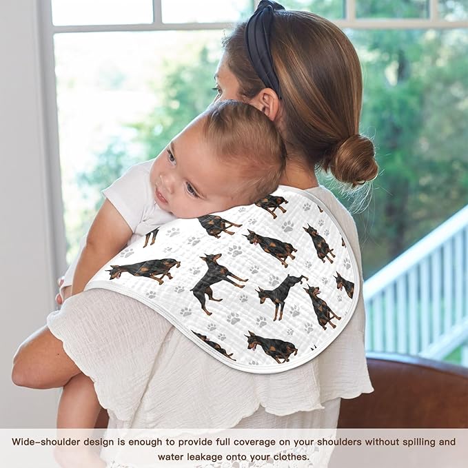 Qinllo 4 Pack Muslin Burp Cloths Doberman Dogs White Cotton Baby Burp Cloths Extra Absorbent and Soft Thick Burping Cloth for Newborn Boys Girls 22x11 Inch