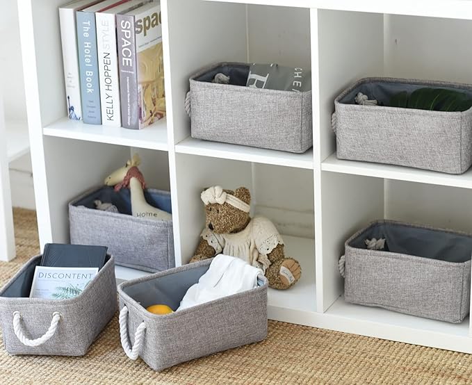 Sacyic Small Fabric Storage Baskets (6-Pack), Foldable Gift Baskets with Rope Handles for Home & Office Organization