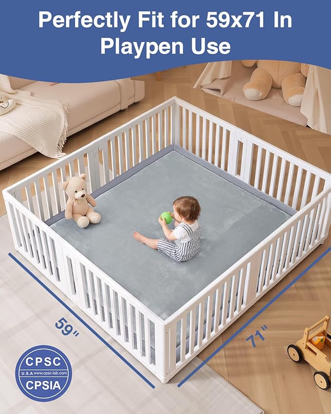 Baby Play Mat for Floor,1.3" Thick Extra Large Nursery Rug,Tummy Time Foam Mats,Plush Soft Padded Playmate for Babies 6-12 Months Crawling,71x59 Inches Non-Slip for Toddler Kids Playroom,Playpen(Grey)