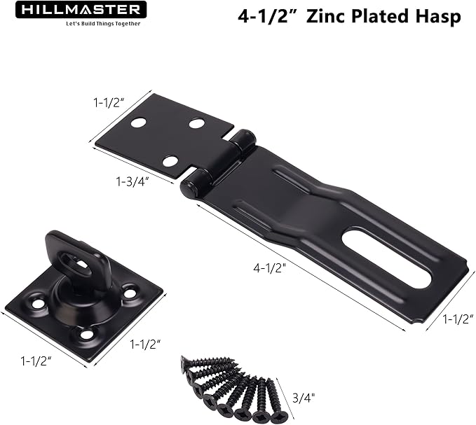 Swivel Staple Safety Hasps, 4-1/2" Gate Door Hasp Latch with Twist Knob Safety Padlock Clasp Lock for Fence, Gate, Cabinet, Barn Door, Shed, Black