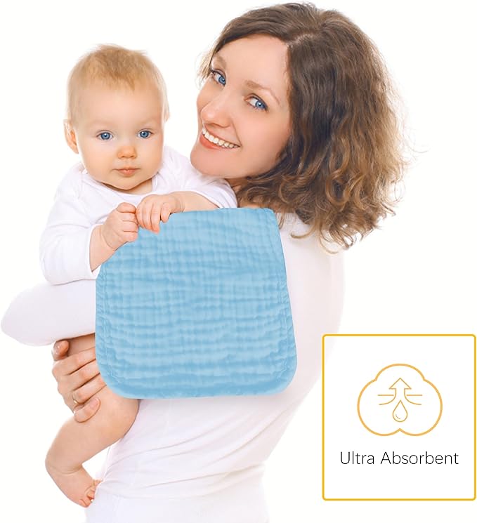 Lovely Care 12 Pack Muslin Burp Cloths 100% Cotton Muslin Cloths Large 20''x10'' Extra Soft and Absorbent Baby Burping Cloth - Aqua