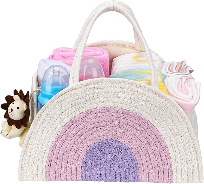 JMBNH Baby Diaper Caddy- With Removable Dividers, Nursery Storage Bin and Car Organizer,Boy & Girl Shower Gift Basket,Portable Organizer,Nursery Essentials-Rainbow Purple