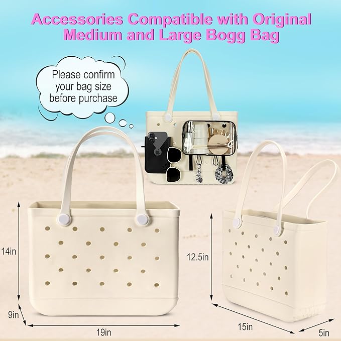 6PCS Compatible with Original Medium and Large Bogg Bag,Phone Holder for Inside and Outside of Bogg Bag Accessories,PVC Insert Bags,Hooks,and Keychain(Black)