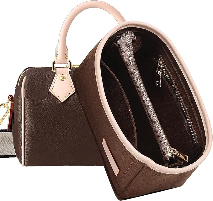 Doxo Purse Organizer Insert for Handbags & Felt Tote Bag Fit LV Speedy 20,Alma BB,Petit Noe More(S-Brown)