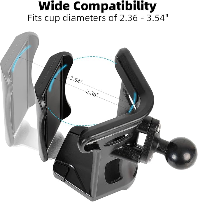 FPN Motorcycle Cup Holder, Upgraded Adjustable Angle Drink Holder for Large Water Bottles (2.36" to 3.54" Dia), Universal Water Bottle Holder for Bike Scooter Boat Stroller Golf Push Cart Wheelchair