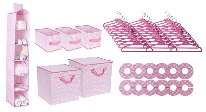 Delta Children Nursery Storage 48 Piece Set - Easy Storage/Organization Solution - Keeps Bedroom, Nursery & Closet Clean, Barely Pink