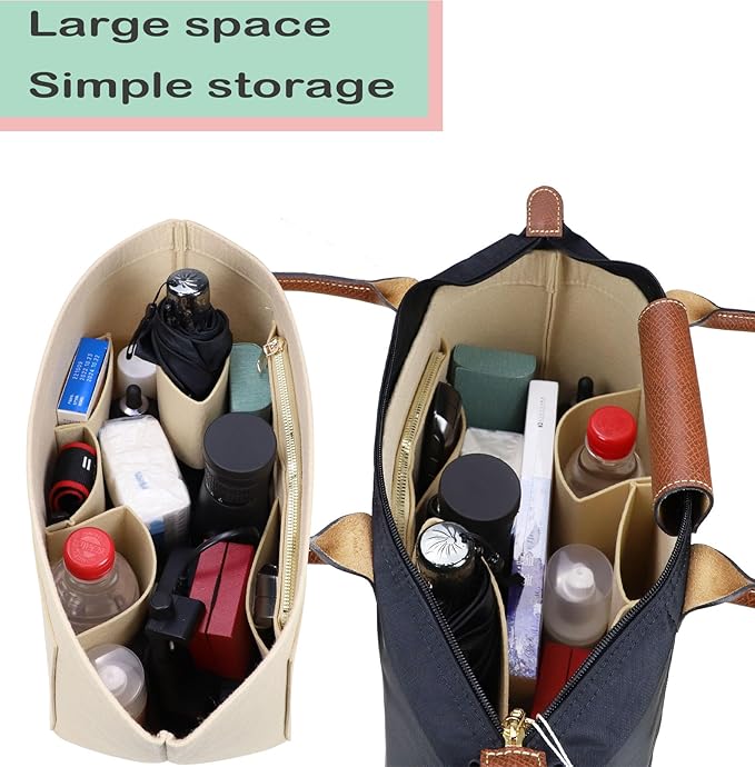 Lckaey Felt Purse Organizer Insert for Longchamp Le Pliage Neo Handbags Insert Organizer 1012BEIGE-M