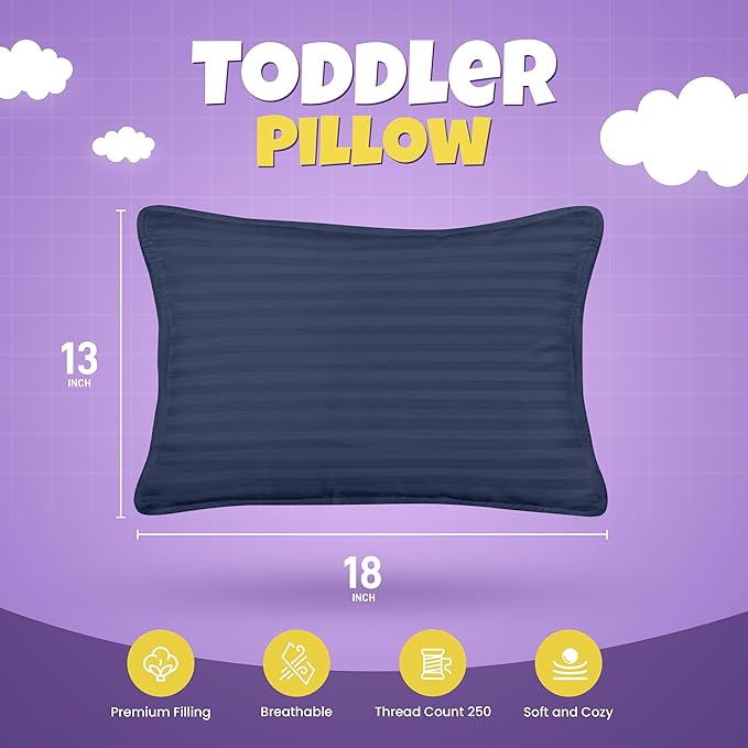 Utopia Bedding Toddler Pillow (Navy Blue, 2 Pack), 13x18 Small Kids Pillow for Sleeping, Soft and Breathable Cotton Blend Shell, Ideal for Toddler Bed and Travel (Intended for Age 2 and up)