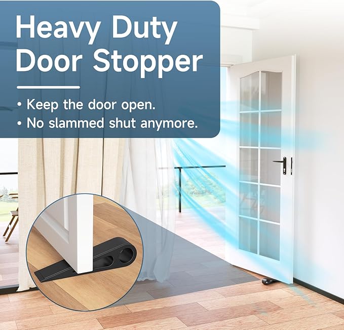 4 Pcs Heavy Duty Door Stopper for Bottom of Door, Aluminum & Rubber Door Stop Wedge- Keep Doors Open in Home, Apartment, Office, Hotel, 4.92L*1.02W*1.22H Inch, Black
