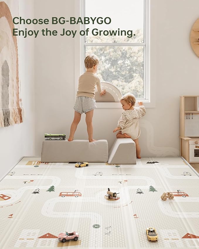 Baby Play Mat, Foldable&Waterproof Baby Play Mat for Floor, Reversible Foam Playmats for Babies Boy and Toddlers Infants, Edge Reinforcement Crawling Mat for Indoor&Outdoor&Travel(50*77*0.4)