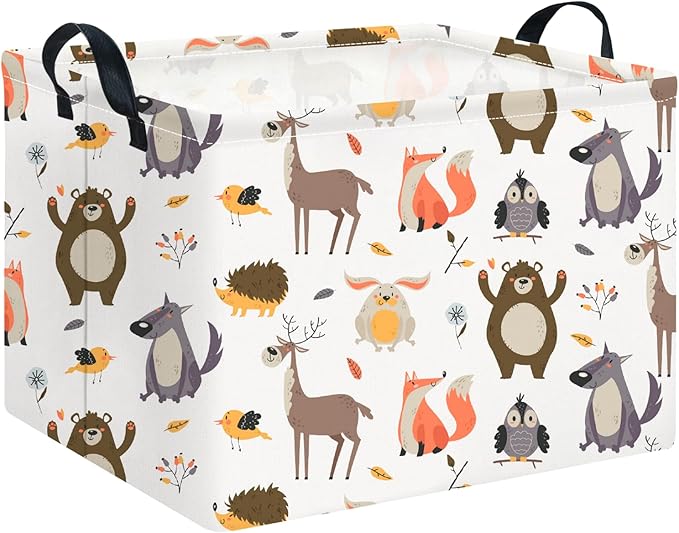 HKEC Rectangle Storage Basket with Handles,Collapsible Toys Bin,Books Box,Gift Basket(Forest Animal)
