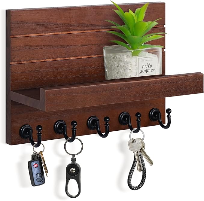 Mail and Key Holder for Wall: Easy Installation Modern Mail Holder Wall Mount Key Shelf for Hallway Living Room House Decoration (Brown)