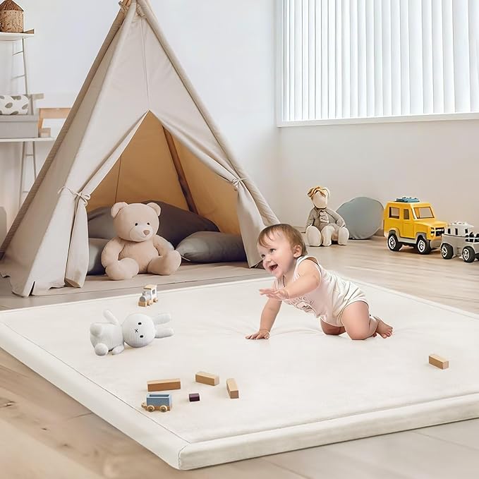 Baby Play Mat for Floor Nursery Rug Muscle Mat Area Rug Playroom Rug 39"x59" Playpen Mat Memory Foam 1.3" Thick Crawling Mat for Babies,Toddlers, Infants, Kids,Cream