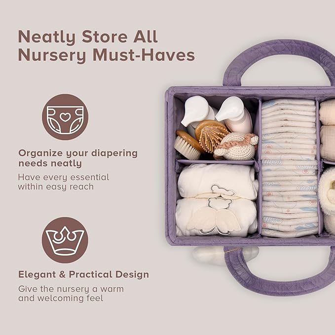 PeraBella Baby Diaper Caddy Organizer, Baby Basket Shower Gift, Portable Changing Table Basket, Postpartum Caddy & Tote Bag Pouch, Newborn Boy & Girl Nursery Essentials Registry, Car Diaper Organizer