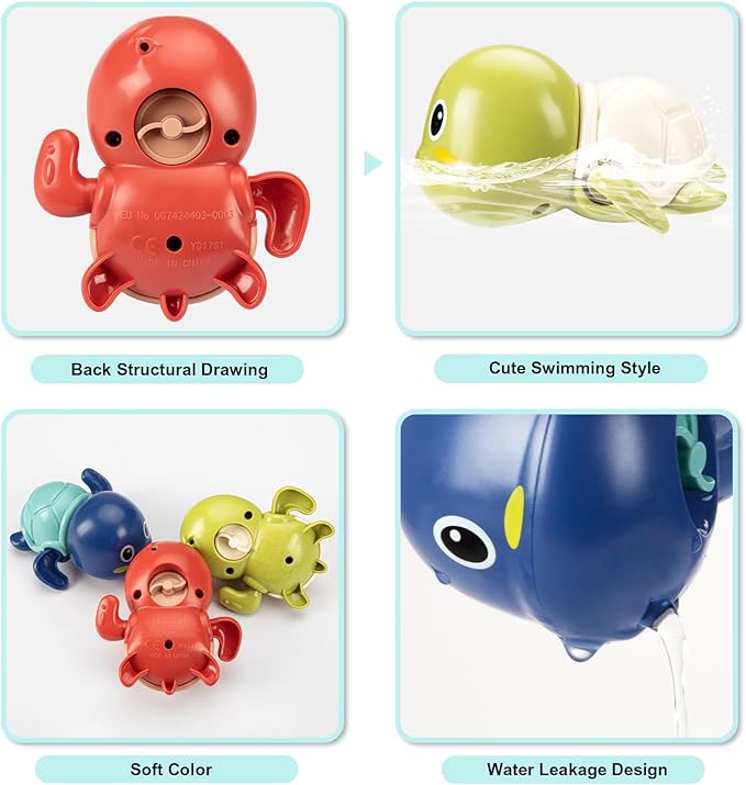 TOHIBEE Bath Toys, 3 Pack Cute Swimming Turtle Bath Toy for Toddlers 1-3, New Born Baby Bathtub Water Toys, Preschool Toddler Pool Toys