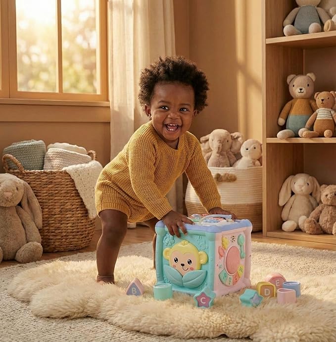 6-in-1 Baby Activity Cube for 1.5 Year Old, Educational Learning Fine Toy, Fast Learner Toddlers Activity Cube for Babies, Music & Light-Up Toy for Baby Girls and Boys, First Birthday Gifts