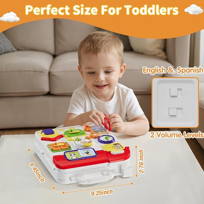 HYES Montessori Busy Board for Toddlers 1-3 2-4，Musical Toy for 12-18 Month Age, Early Educational Learning Birthday for 1 Year Old Boys Girls