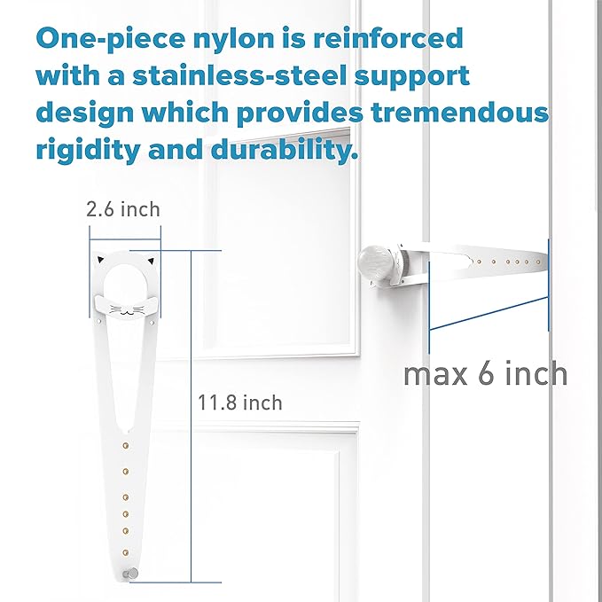 Adjustable Child Proof Door Lock, Easy Way for Baby Proof Litter Box While Keep Door Prop Open for Cats, No-Drill & Portable Alternative of Pet Gates and Interior Cat Door, White, 2 Packs