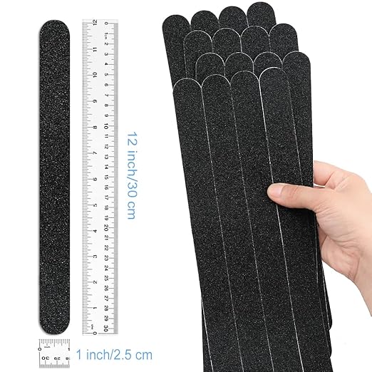 Anti Slip Tape, 16pcs Non Slip Pre-Cut Strips, Treads Safety Non Skid Adhesive Strips for Ladder, Step Stool and Stair (1" x 12", Black)